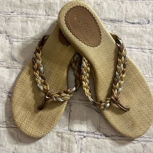 BASIC EDITIONS TAN BRONZE GREY MULTI COLOR STRAPS VEGAN WOMEN’S FLIP FLOPS 7